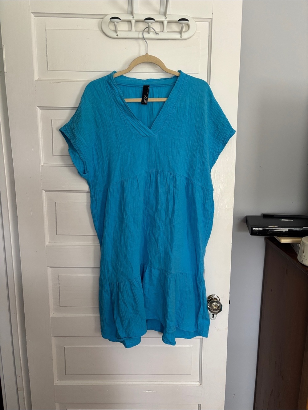 Vibrant Turquoise V-Neck Tunic Gauze Beach Dress